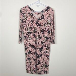 J. Jill V Neck Stretch 3/4 Sleeve Dress Women's Small Floral Casual Colorful